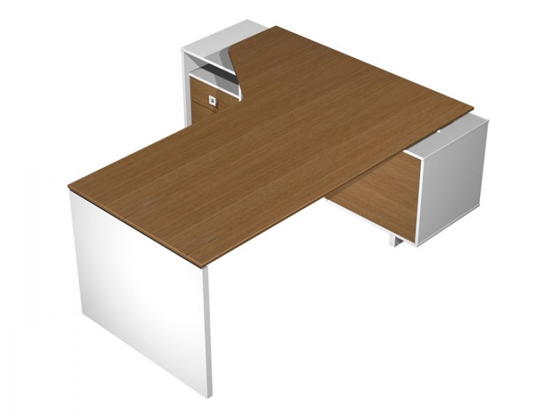 Стол руководителя эргономичный левый на опорной тумбе с ящиками